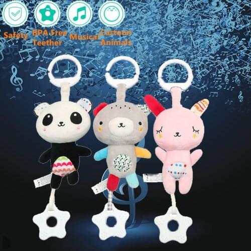Baby Cute Soft Plush Hanging Clip Doll Toys with Teether Music Bed Crib Stroller Cot for Toddler Kids New Born Boy Girl Gifts