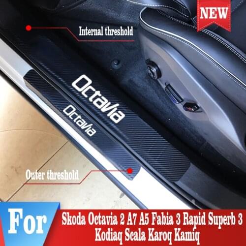 For Skoda Octavia 2 A7 A5 Fabia 3 Rapid Superb 3 Kodiaq Scala Karoq Kamiq Car Protector Door Sill Stickers Accessories