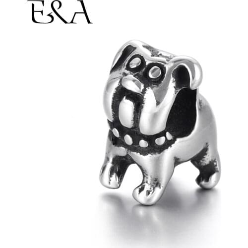 Stainless Steel European Beads Dog 5mm Hole Blacken Metal Animal Charm Slider for DIY Bracelet Jewelry Making Bead Supplies