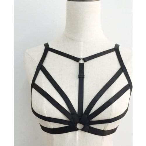 Fetish wear black body harness Handmade harness bra Adult pole dance harness Harajuku Gothic sexy lingerie body harness bra