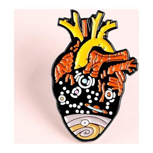 Fire Red Blood Vessel Enamel Pin Planet Heart Brooch Denim Jeans shirt bag Space Heart Jewelry Gift for Friends Men Women