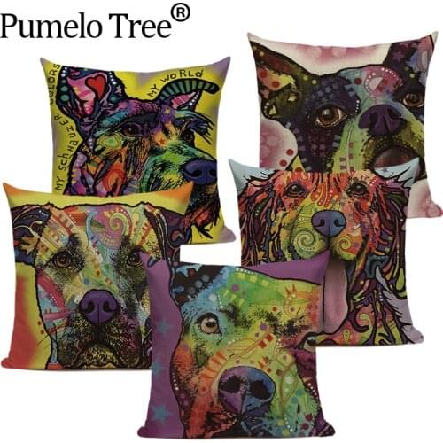 Colourful Painted French Bulldog Bull Terrier Cushion Covers Custom Printed Cushion Home Sofa Home Decorative Throw Pillow Cover