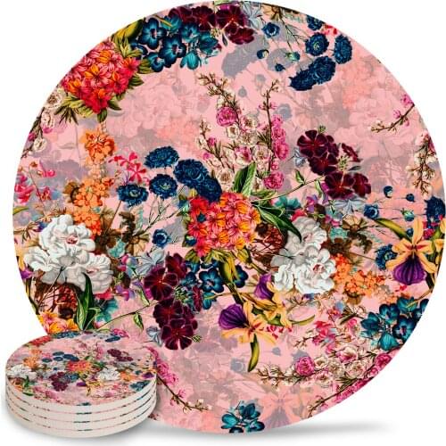 Summer Botanical Garden Coasters Waterproof Placemats for Table Christmas Home Decor Coffee Table Decor Ceramic Coasters