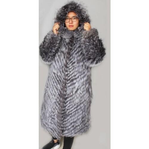 Linhaoshengyue The silver fox fur coat 100CM long with hood 2019