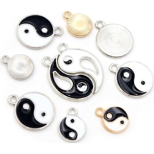 Fashion New Alloy Metal Drop Oil Two-Sided Kit Tai Chi Bagua Macroporous Beads For DIY Bracelet Necklace Jewelry Making
