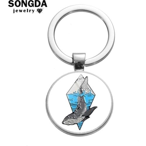 SONGDA Fashion Ocean Whale Keychain Collection Blue Waves Organ Heart Hourglass Cartoon Pattern Glass Convex Key Chain Chaveiro