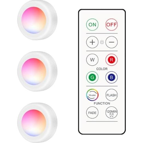 New 3W Wardrobe Light Remote Control Adjustable 16 Colors Flashing Night Light For Kitchen Stairs Cabinet Light