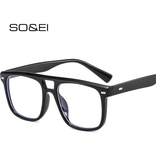 SO&EI Retro Square Double Bridges Women Glasses Frame Clear Anti-Blu-Ray Lens Eyewear Men Optical Rivets Frame Computer Goggles