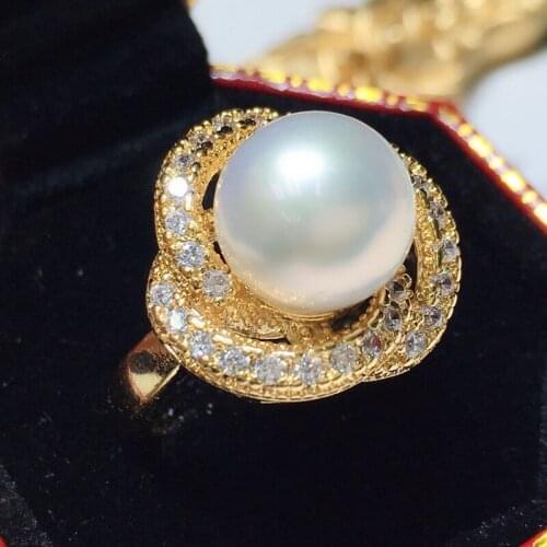 Wholesale Gorgeous Real Freshwater 10-11MM Size Pearl Ring Adjustable Finger Ring Free Size Ring Jewelry Nice Gift 10pcs/lot