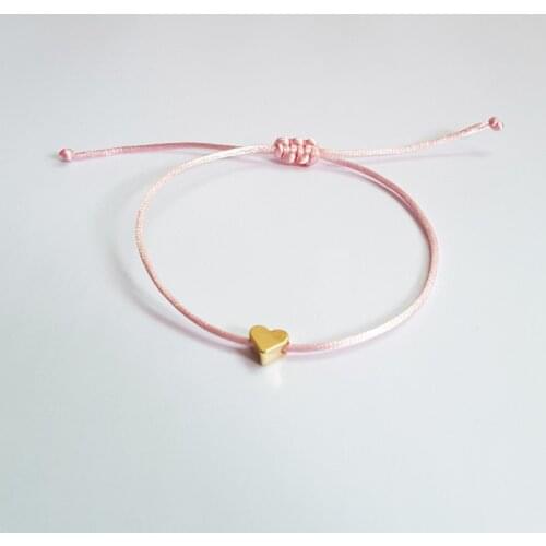 KBJW Original Delicated Heart Bracelet Gold/Silver Color Handmade Weaved Pink Cord Bracelet Little Girls/Women Adjustable 1pcs