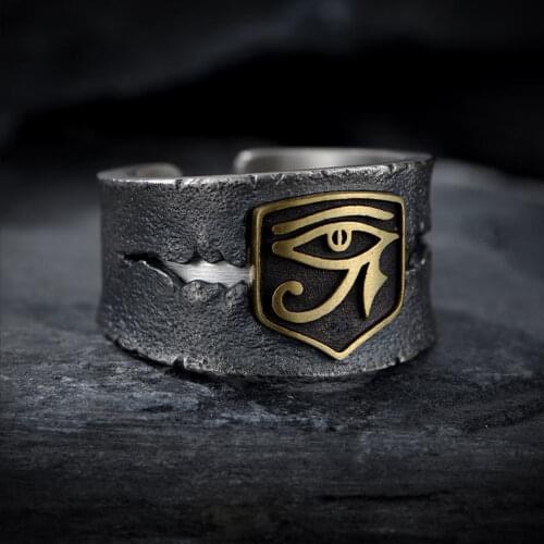 Original new trendy brand hip-hop Horus eye of God opening adjustable ring retro personality mens jewelry