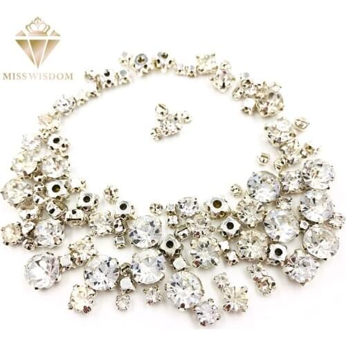Hot sale 100pcs/pack Mixed size clear white glass crystal sliver base sew on rhinestones diy apparel accessories