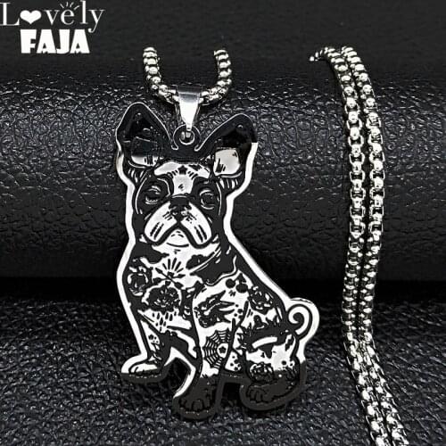 2021French Bull Terrier Stainless Steel Chain Necklace Women Silver Color Necklace Fashion Jewelry Christmas Gift joyas N3264S03
