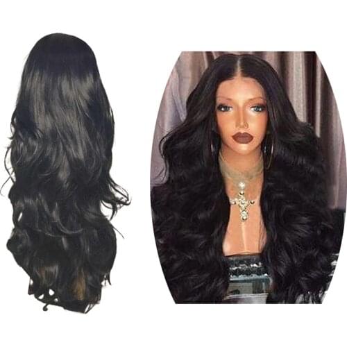 Black Women Long Wavy Wigs Curly Hair Middle Parting Cosplay Daily Party Wigs Long Curly Wavy Costume Full Wig