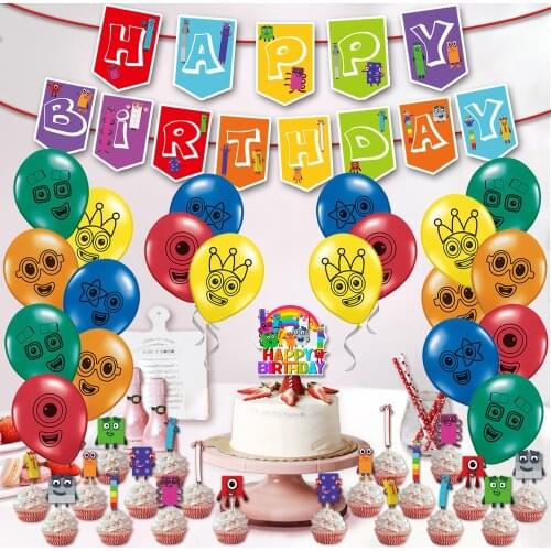 Numberblocks Party Supplies TV Show Rainbow Number Blocks Latex Balloons Toy Happy Birthday Banner Bunting Cake Topper Balloon