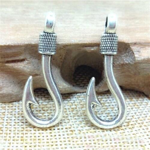 High Quality 10 Pieces/Lot 13*36mm antique silver plated or antique bronze metal fish hook charms pendant for jewelry making