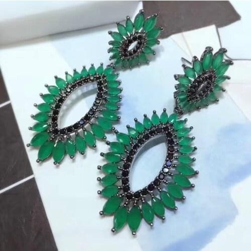 Green Stone Earrings Cubic Zirconia Drop Earring Unique Sunflower Hollow Women Lady Fashion Ear Accessories Earing Jewelry