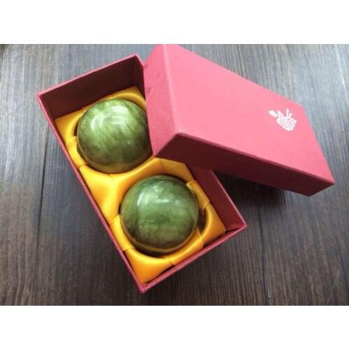 48mm Pairs natural hand massage ball chinese green jade balls stone baoding balls muscles vaginal exercise with gift box
