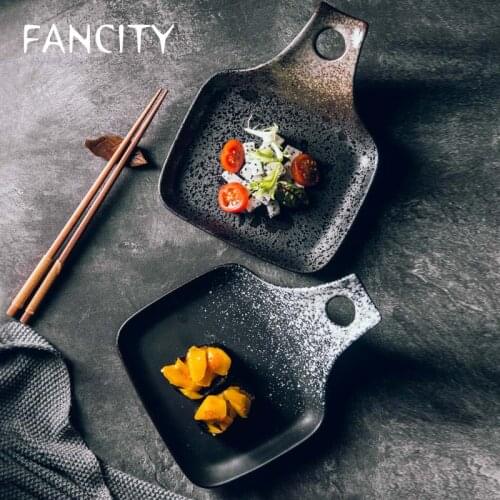 FANCITY Japanese-style shovel plate creative with handle flat plate breakfast plate irregularly loaded dish plate General purpos