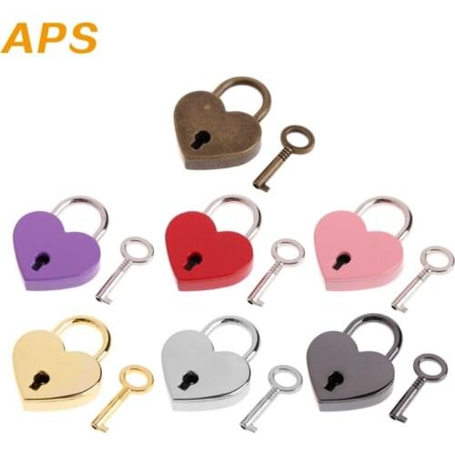 Heart Shape Vintage Old Antique Style Mini Archaize Padlocks Key Lock with Key Metal Twist Lock for Bags Padlock