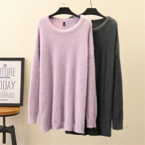 Plus-size womens Turtleneck winter style loose head Slim plus-size long-sleeved Faux mink sweater A soft, comfortable sweater