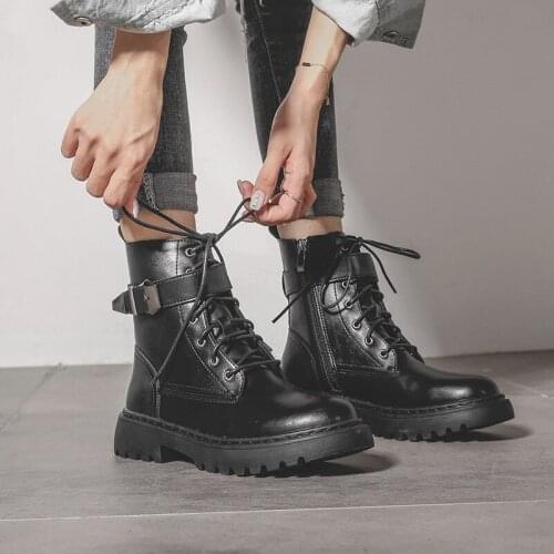 2019 Autumn Shoes Boots Women Fashion Brand Martin Boots Black Thick Bottom Chunky Cross-tied Martin Boots Female botas mujer