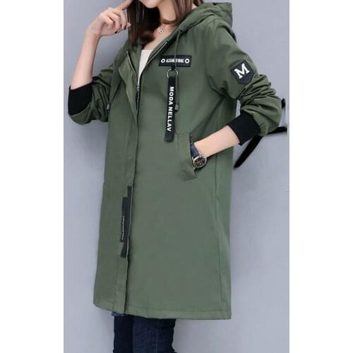 Fashion Casual Trench Coat Women Cotton Hooded Stitching Zipper Overcoat 2020 Womens Spring Wild Loose Casual Windbreaker E138