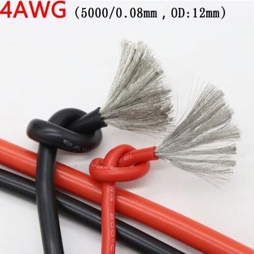 1M 4AWG Ultra Soft Silicone Wire Insulated High Temperature Flexible Heat-Resistant Lighting Line Electronic Copper Cable Line