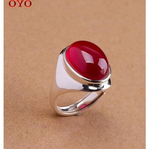 100% S925 silver jewelry fashion opening design new product red corundum ring exaggerated atmosphere jewelry