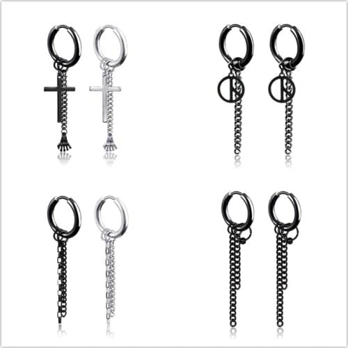 2pcs Tassel Stainless steel Stud Earrings Cross spider Pendant For Women Simplicity Punk Hip hop Ear Jewelry Gifts