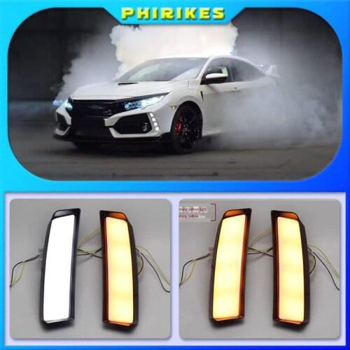 2Pcs DRL For Honda Civic Type R 2018 2019 Led Daytime Running Lights Yellow Turn Signal Lamp ABS Waterproof