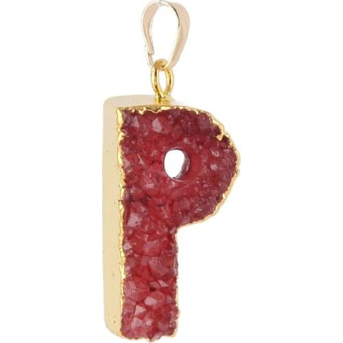 3 pieces Fashion Unisex Jewelry Random Colors Alphabet Charms P Letters Nature Stone Druzy Pendant Necklace RT-070-P