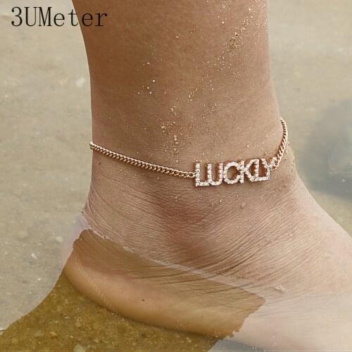 3UMeter Personalized Custom Name Necklace Anklet For Women Zircon Letter Necklace Anklet Jewelry Bohemian Name Anklet Gift