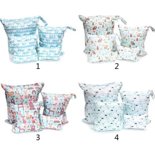 4 Pcs/Set Fashion Print Baby Diaper Storage Bags Reusable Washable Waterproof Wet Dry Cloth Organizer Wetbags with Zipper