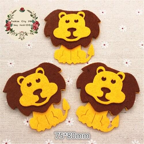 5pcs Non-Woven Fabric Handmade Cartoon Animal Lion Patches Felt Accessories DIY Cloth Appliques/Craft Scrapbooking,75*80mm