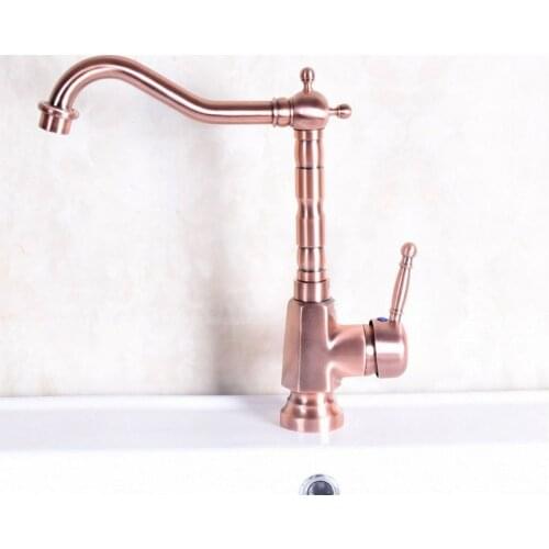 Antique Red Copper Brass Single Lever Swivel Spout Kitchen Sink Bathroom Vessel Basin Faucet Mixer Tap anf253