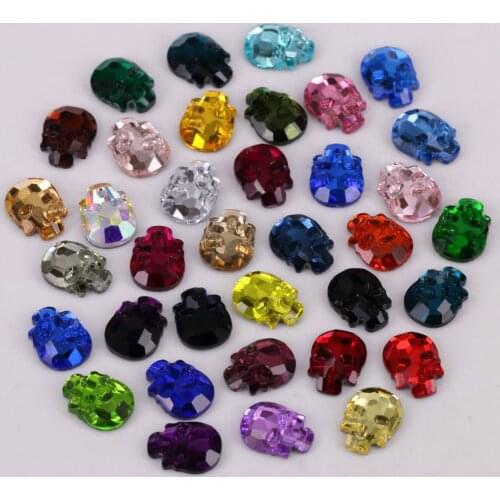 Free Shipping! High Quality 8x10mm Mixed Colors Skull Flat Back Hotfix Rhinestones / Iron On Flat Back Crystals