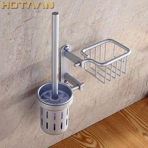 Free shipping Bathroom accessories aluiminum toilet brush set with shelf wc brush with basket bathroom shelf toilet brush holder
