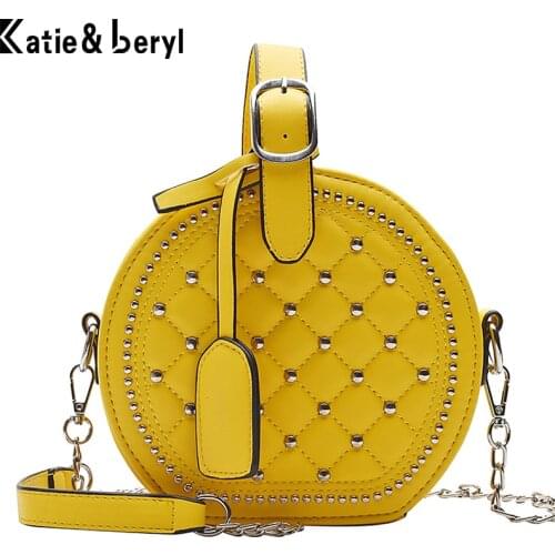 Brand Luxury Round Handbag For Women Rivet Messenger Crossbody Bags Female Shoulder Bag PU Leather Ladies Purse Top Handle Bolsa