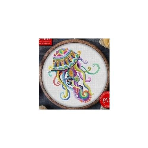 Color Animal Series-Jellyfish cross stitch 11CT 18ct 14ct cotton thread embroidery DIY handmade needlework