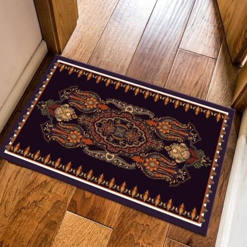 Ethnic Style Long Non-slip Kitchen Mats Boho Rug Retro Decorative Mat For Entrance Door Flannel Soft Bathroom Mat Bedside Carpet