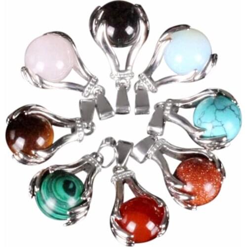 Druzy Natural Ore Rose Cherry Quartz Tiger Eye Opal Onyx Stripe Malachite Crystal Unakite Pendant with Gods Hand Women Jewelry