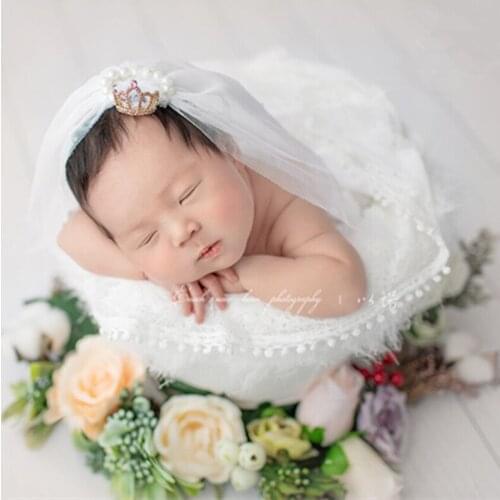 Dvotinst Newborn Baby Photography Props Princess Bride Headband Headwear Crown Mesh Headdress Fotografia Decoration Studio Props
