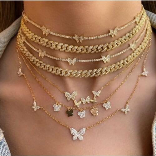 HIYONG Butterfly Necklace, Gold Plated Butterfly Layer Necklaces Clavicle Necklace Zircon Chokers Jewelry Dropshipping Christmas