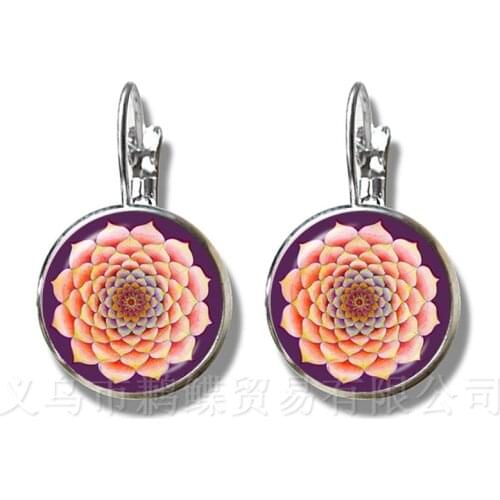 Classic Mandala Lotus Earrings Henna Yoga Jewelry For Women Girls Charm Art Picture OM Symbol Buddhism Zen Stud Earrings