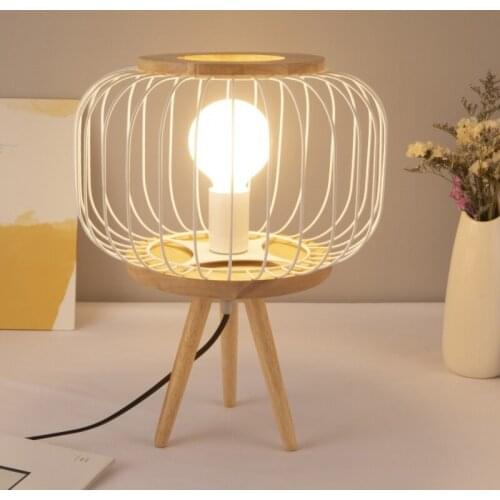 Creative modern coffee room study bedside lamp home decoration table lamp solid wood wire cage table lamp WF1123238