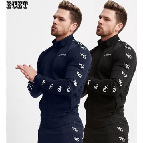 Streetwear Casual Mens Jacket Jogger Brand Fitness Sportswear Fashion Stitching Printed Zipper Jacket Mens Clothing