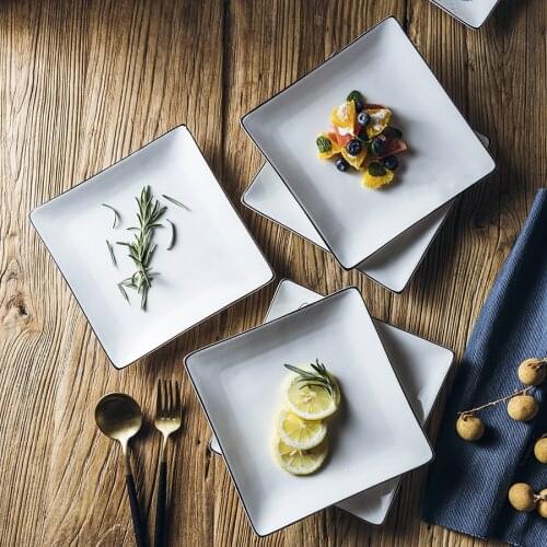 2pcs/pack Square Ceramic Plate Dinnerware Steak Plate 8inch Tableware Ceramic Dishes Snack Tray