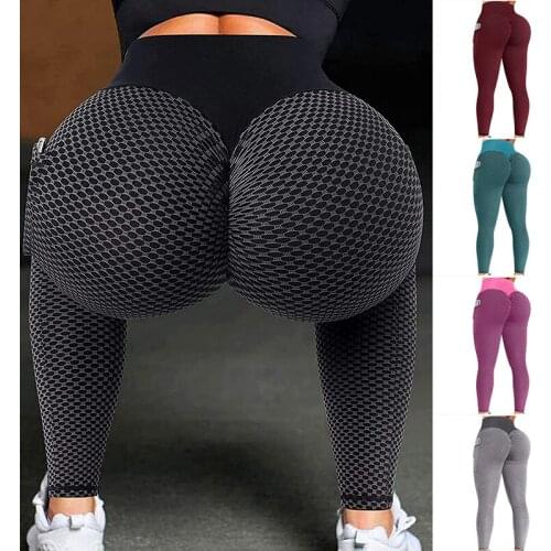 Seamless Fitness Women Yoga Leggings Stretch Yoga Running Gym Sports Pocket Patchwork Grid Workout Active Pants Plus Size