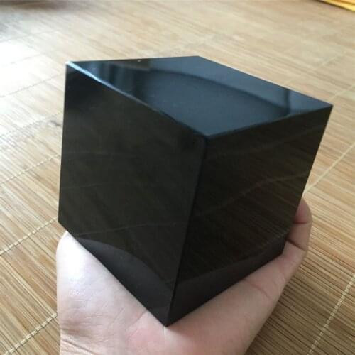 Mexican Natural Black Obsidian Smoking Mirror Stone Square Disk Cube Healing For Home &Office Decor